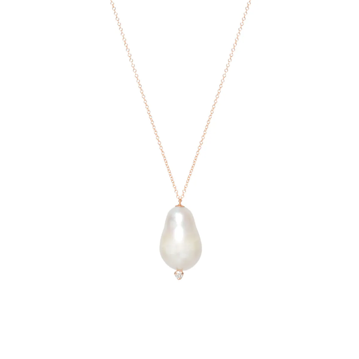 14k Baroque Pearl & Prong Diamond Necklace