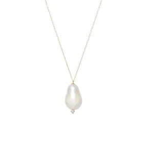 14k Baroque Pearl & Prong Diamond Necklace