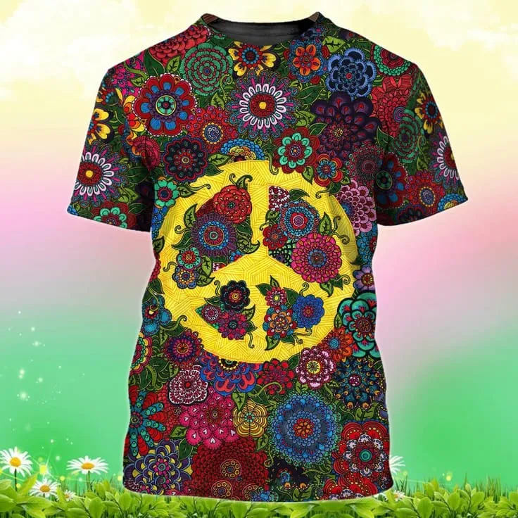 3D All Over Print Old Man Hippie Shirts, Hippie Man Shirt, Hippie Woman Shirts, Colorful Hippie Tshirt