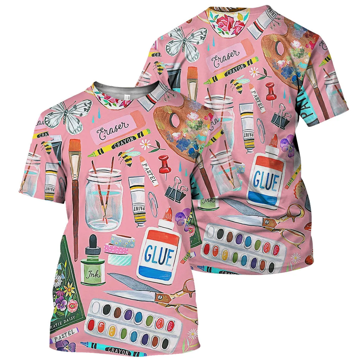 3D All Over Print Pink Art Teacher Pattern Shirt, Perfect Shirt for Women, Teacher Shirt