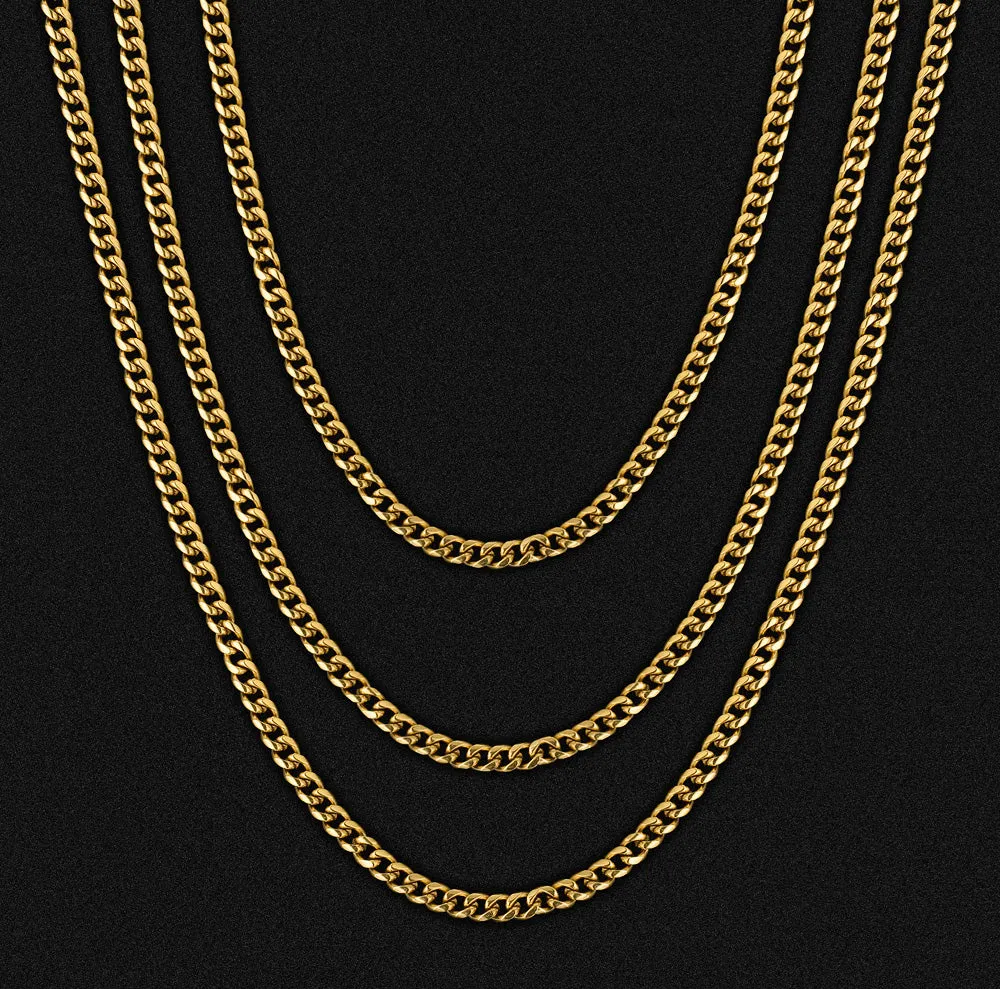 3mm Micro Cuban Link Set in 18K Gold for Gold Necklace KRKC