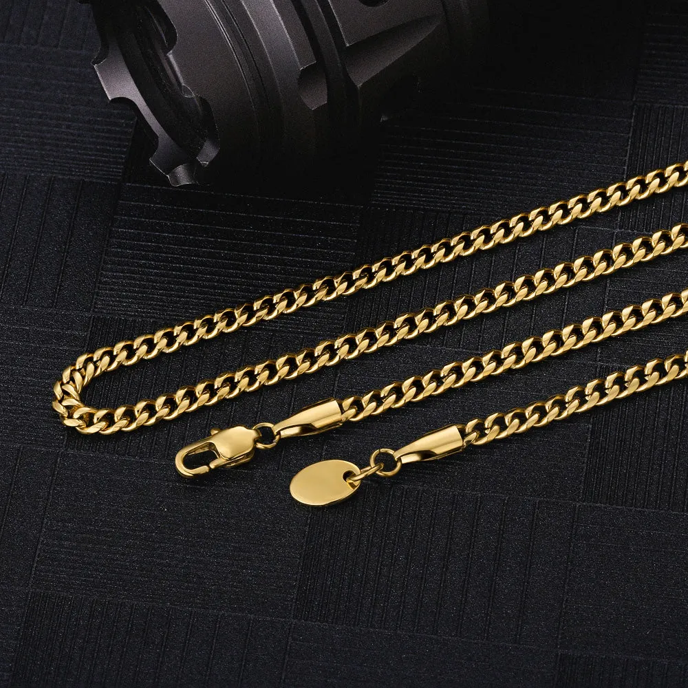 3mm Micro Cuban Link Set in 18K Gold for Gold Necklace KRKC