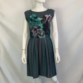 AlbertaFerretti gray silk floral print/pleated bottom dress