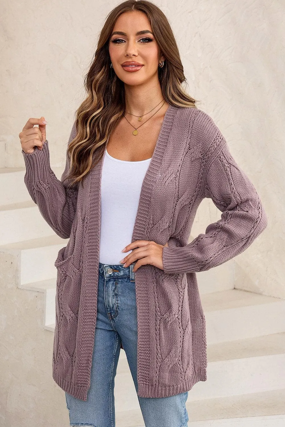 Angela Cable-Knit Dropped Shoulder Cardigan