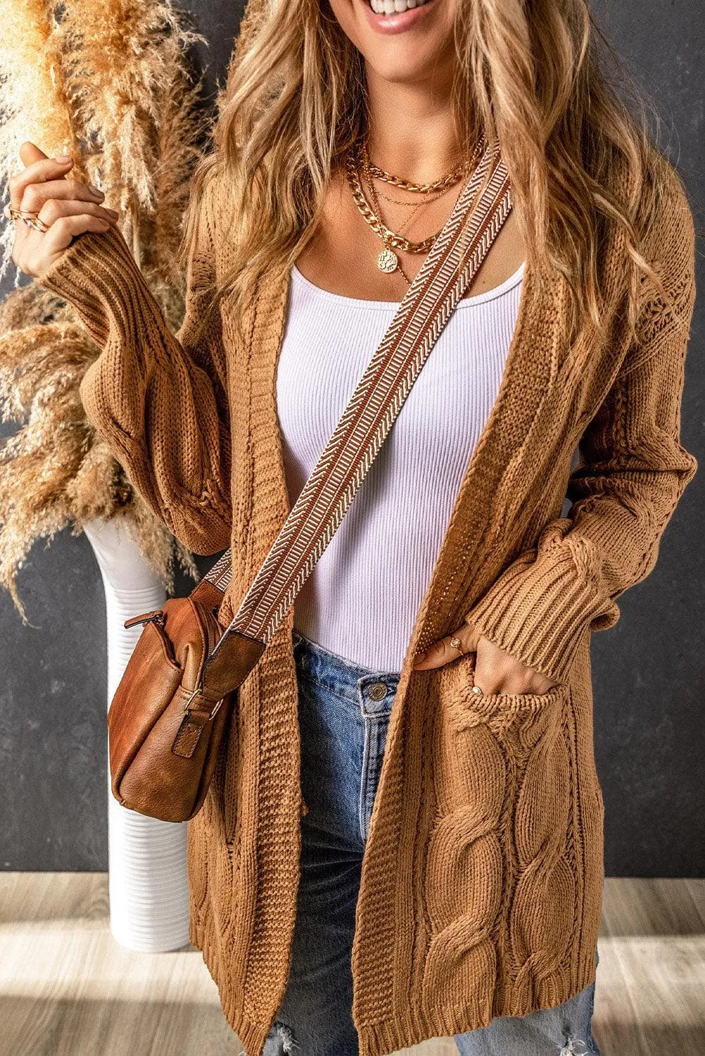 Angela Cable-Knit Dropped Shoulder Cardigan