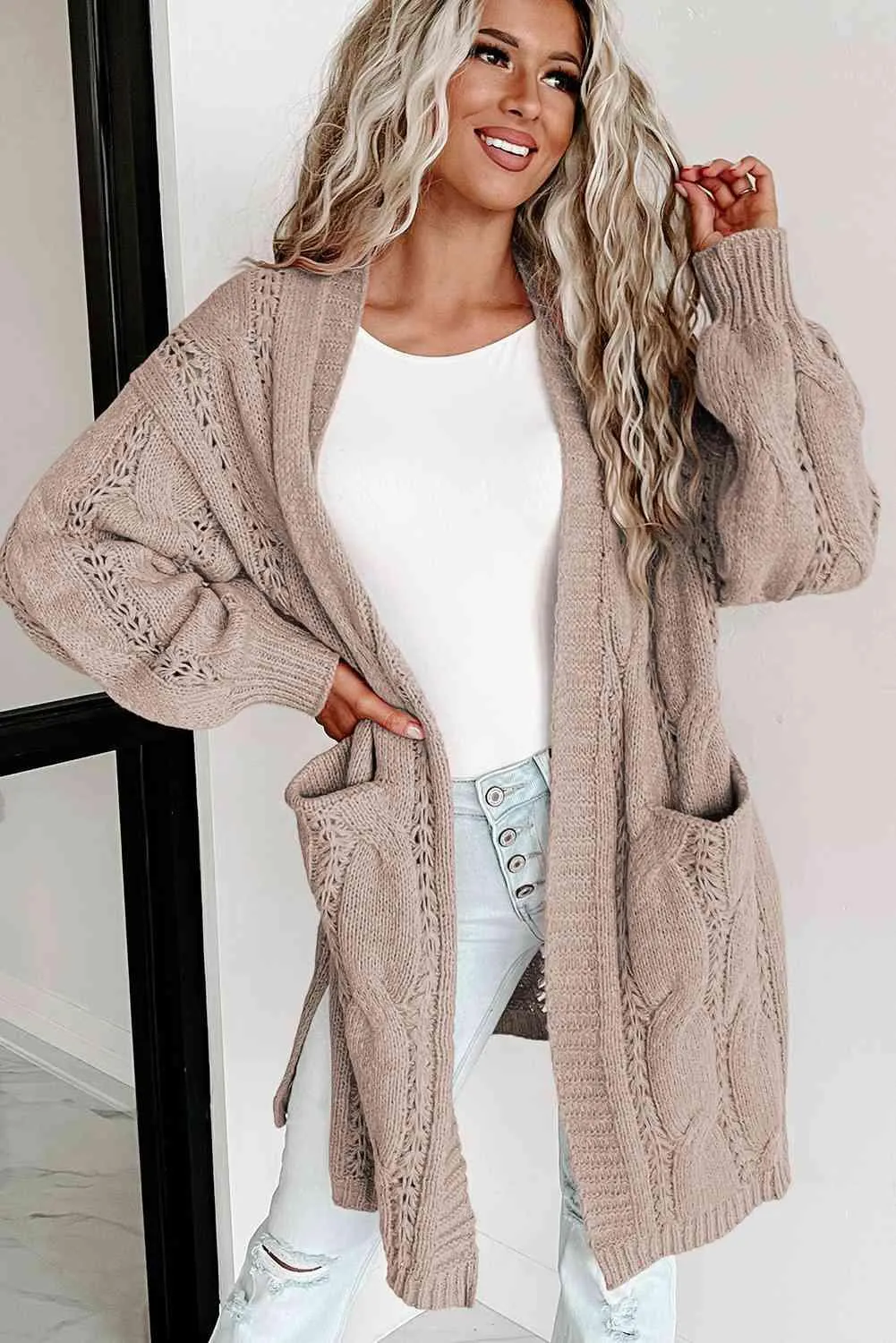 Angela Cable-Knit Dropped Shoulder Cardigan