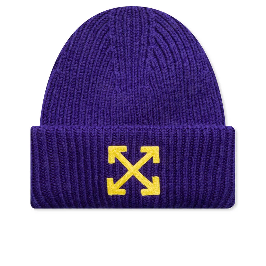 Arrow Ribbed Beanie - Purple/Lime