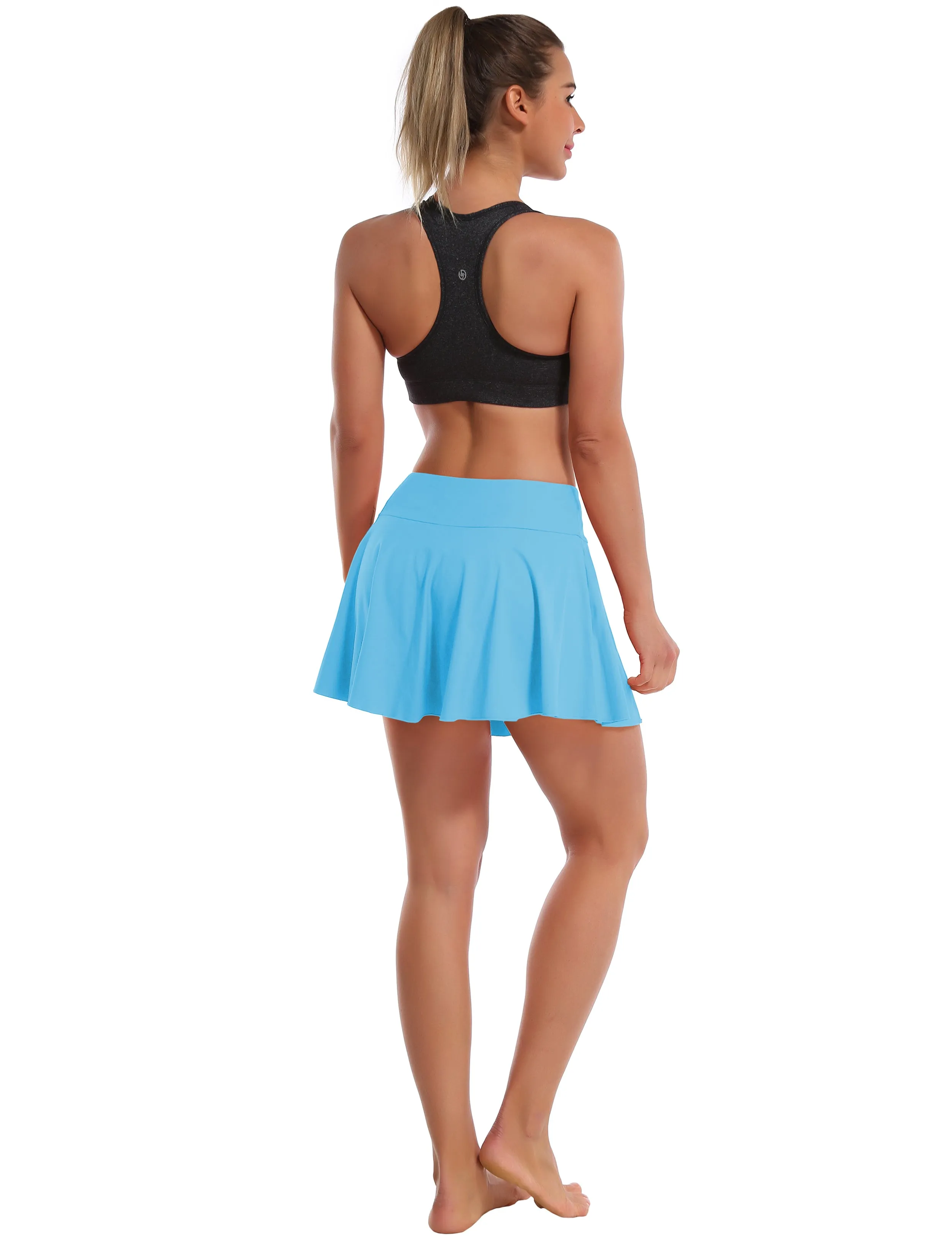 Athletic Tennis Golf Pleated Skort with Pocket Shorts blue