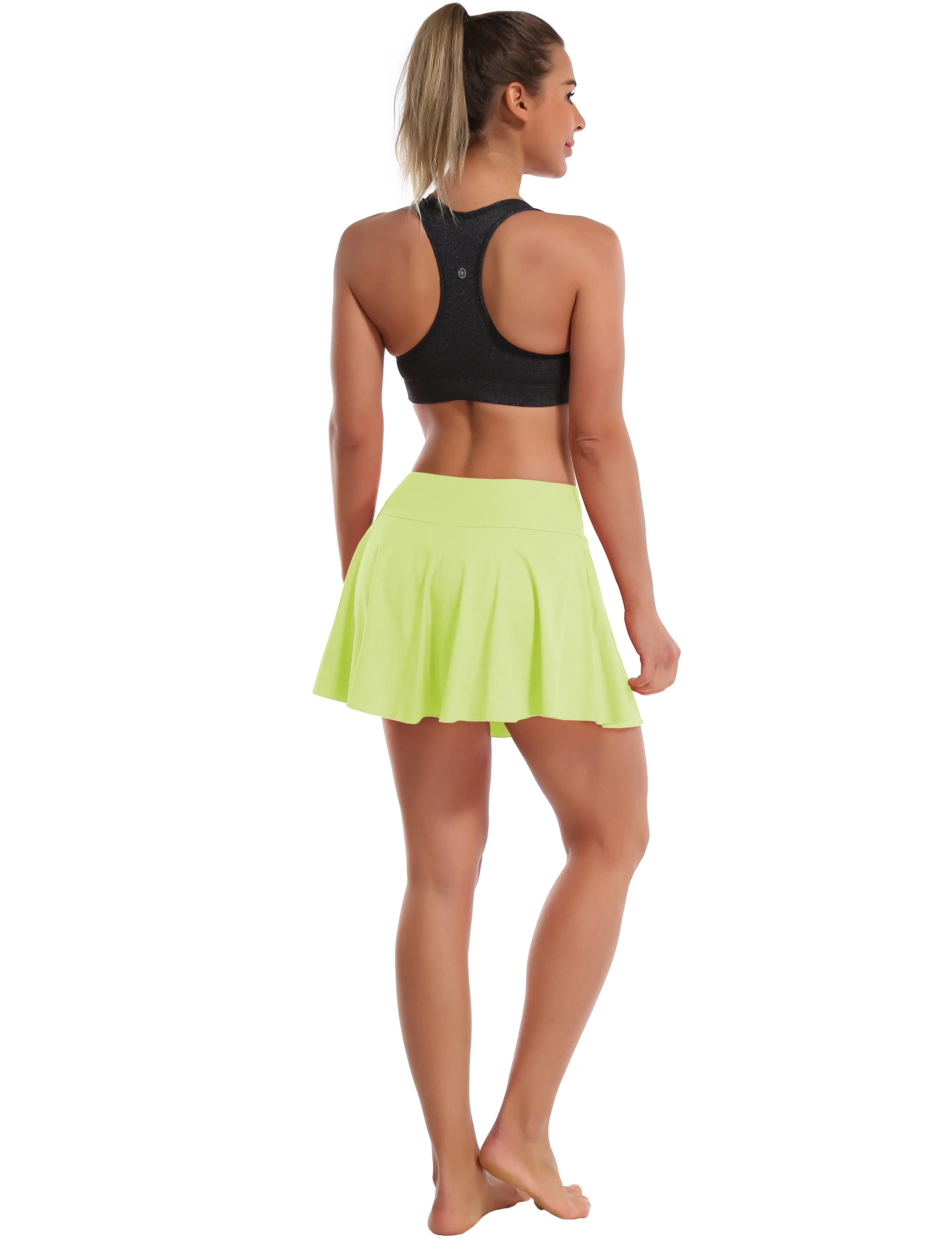 Athletic Tennis Golf Pleated Skort with Pocket Shorts noenyellow