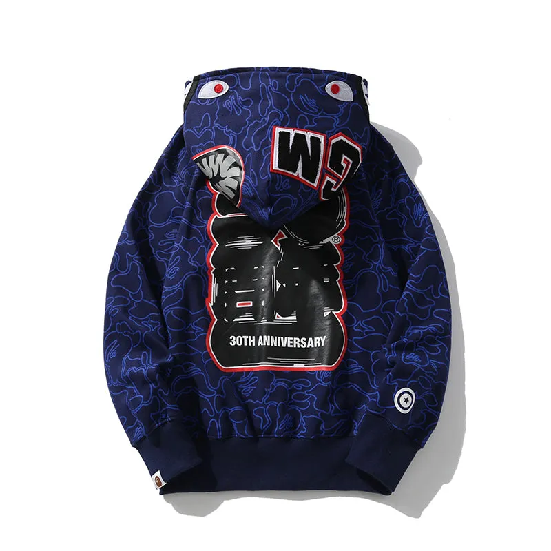 BAPE 30th Anniversary Line Camo Shark Full Zip Hoodie Blue