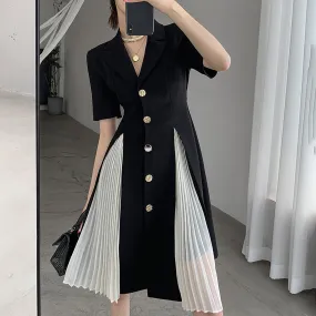 Black Button Notched Collar Jacket Dress