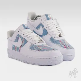 Blue Acid Wash Paint Splat Denim - Air Force 1 Custom