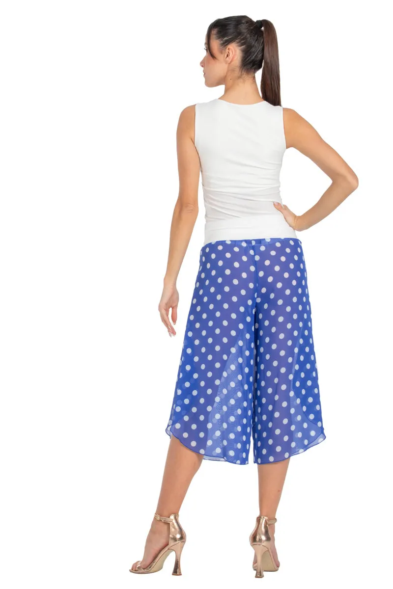 Blue & White Polka-Dot Mesh Georgette Capri Pants