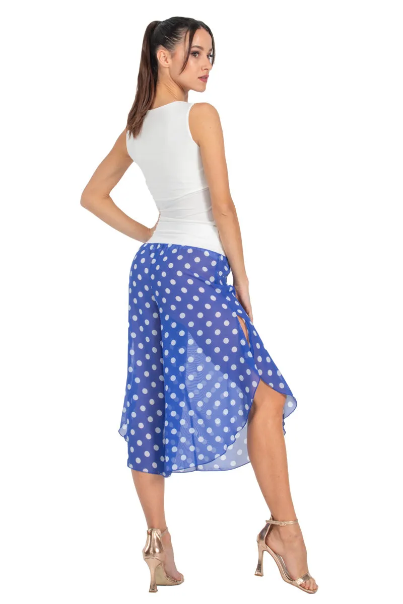 Blue & White Polka-Dot Mesh Georgette Capri Pants