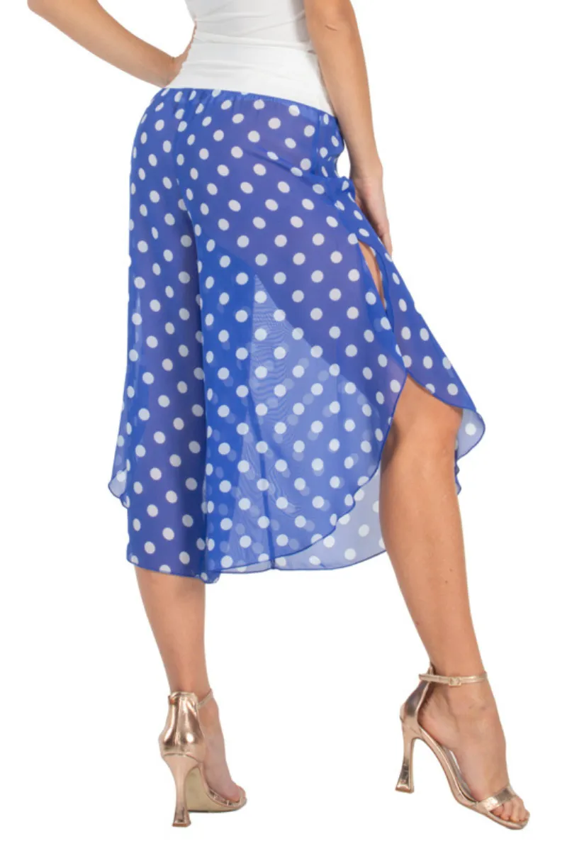 Blue & White Polka-Dot Mesh Georgette Capri Pants