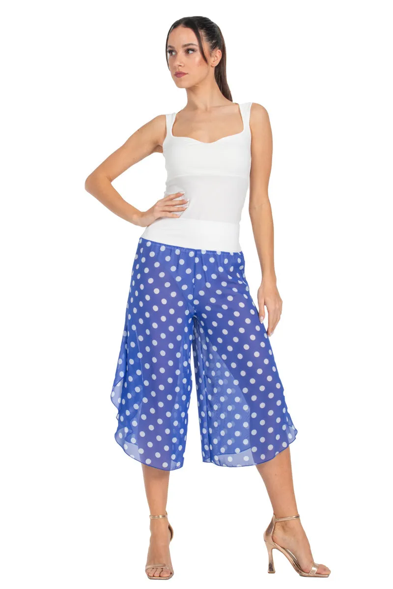 Blue & White Polka-Dot Mesh Georgette Capri Pants