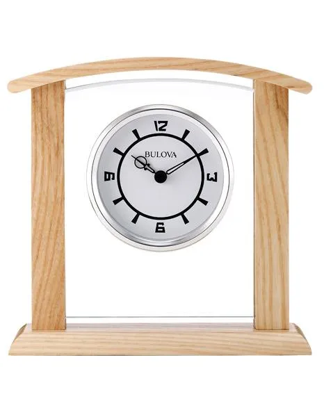 Bulova Athena Executive Desk Clock - Alder Hardwood Case - Floating White Dial