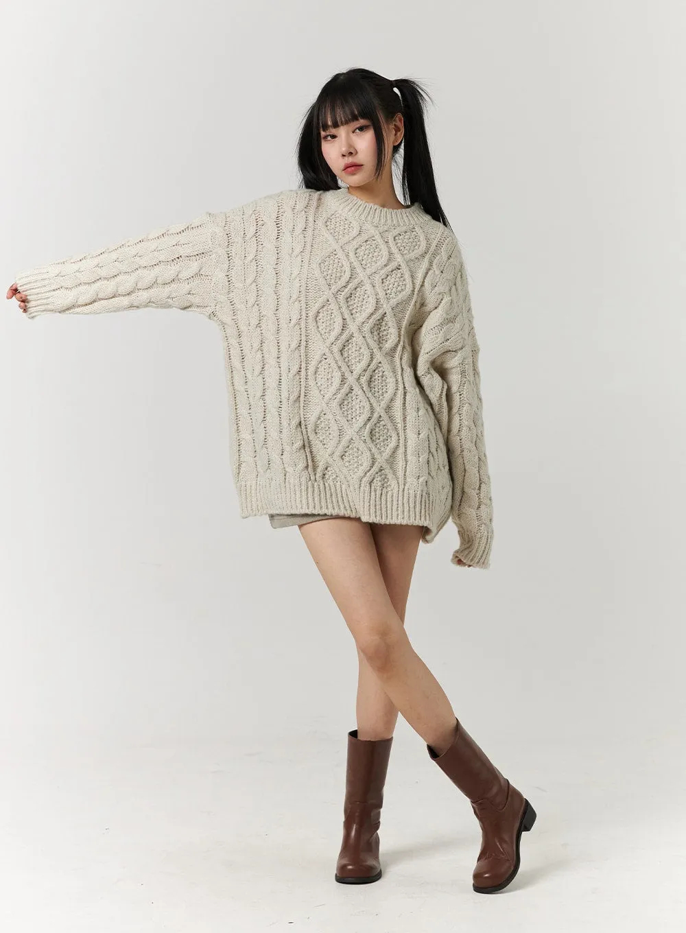 Cable Knit Sweater Mini Dress CJ405