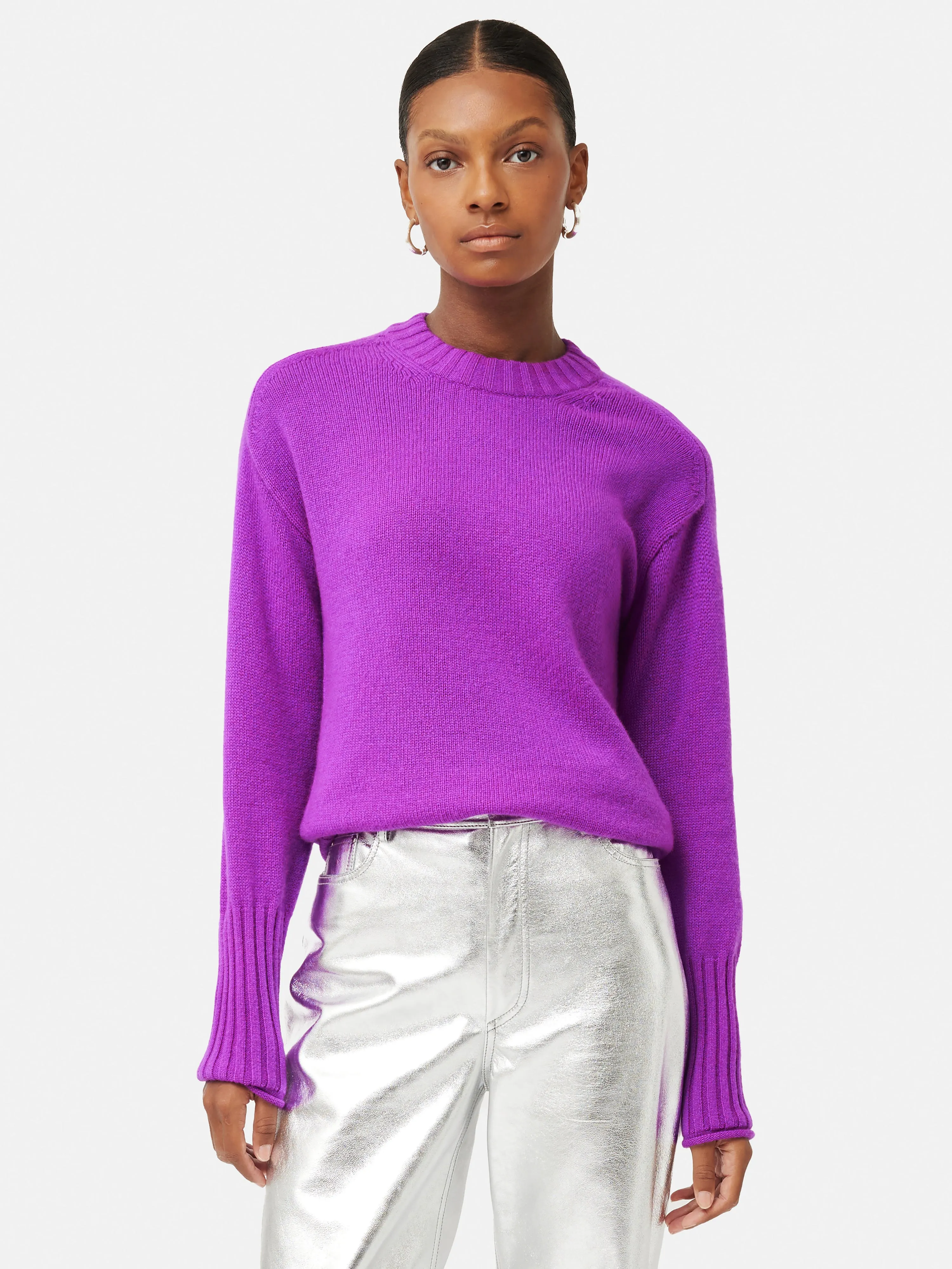 Cashmere Relaxed Crew Jumper | Purple