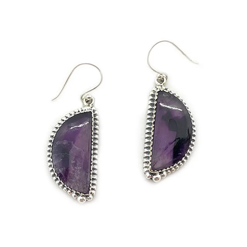 Chevron Amethyst Gemstone Silver Earrings