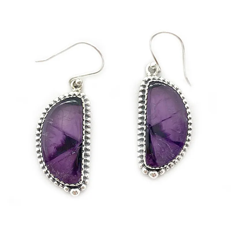 Chevron Amethyst Gemstone Silver Earrings