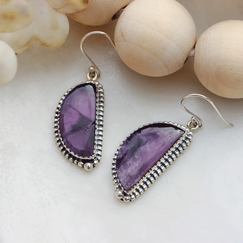 Chevron Amethyst Gemstone Silver Earrings