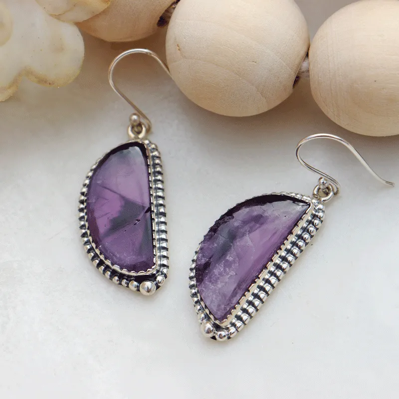 Chevron Amethyst Gemstone Silver Earrings