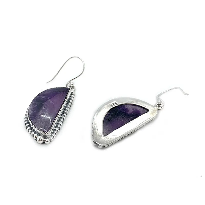 Chevron Amethyst Gemstone Silver Earrings