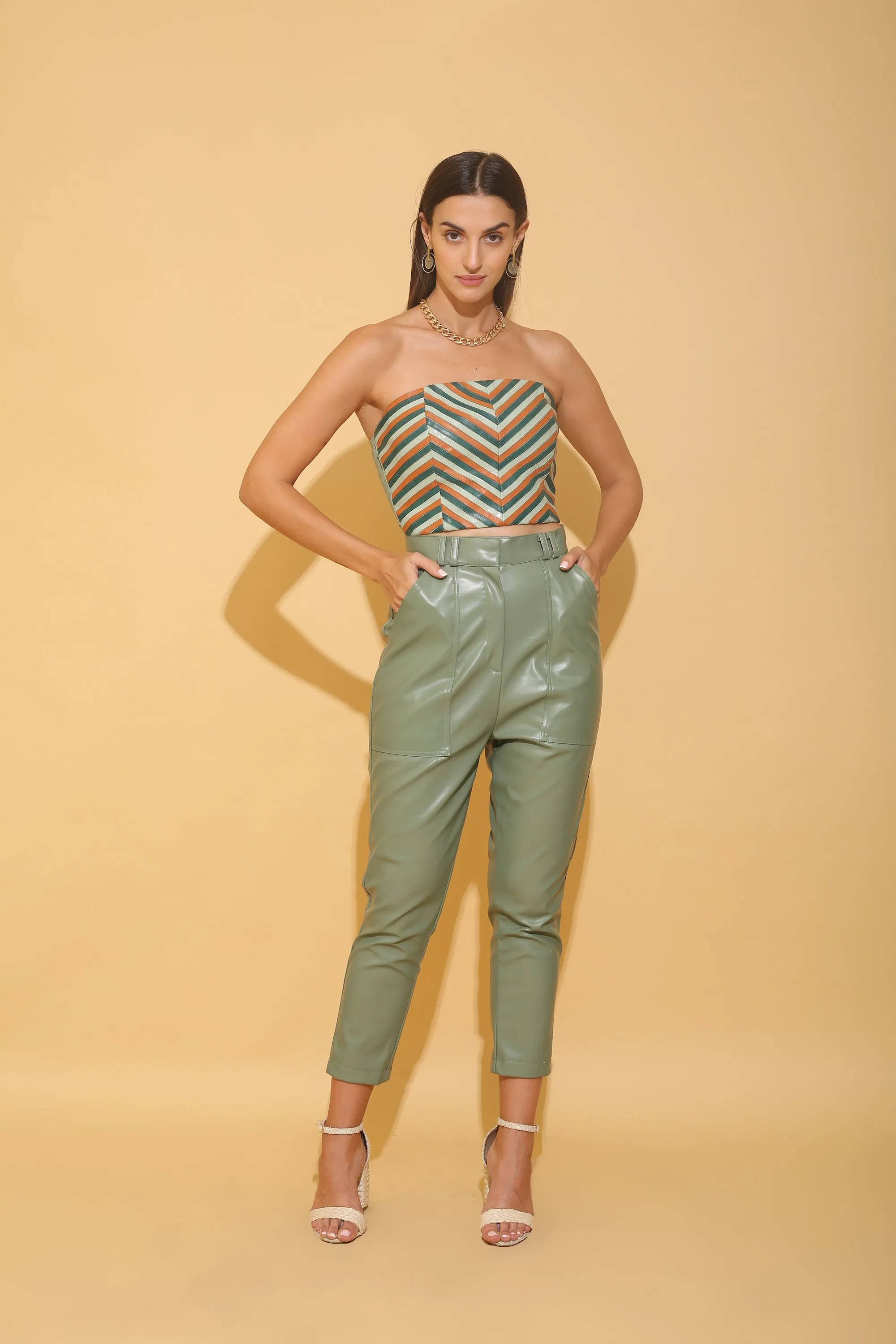 Chevron Tube Top and Sage Green Leather Co-ord Set