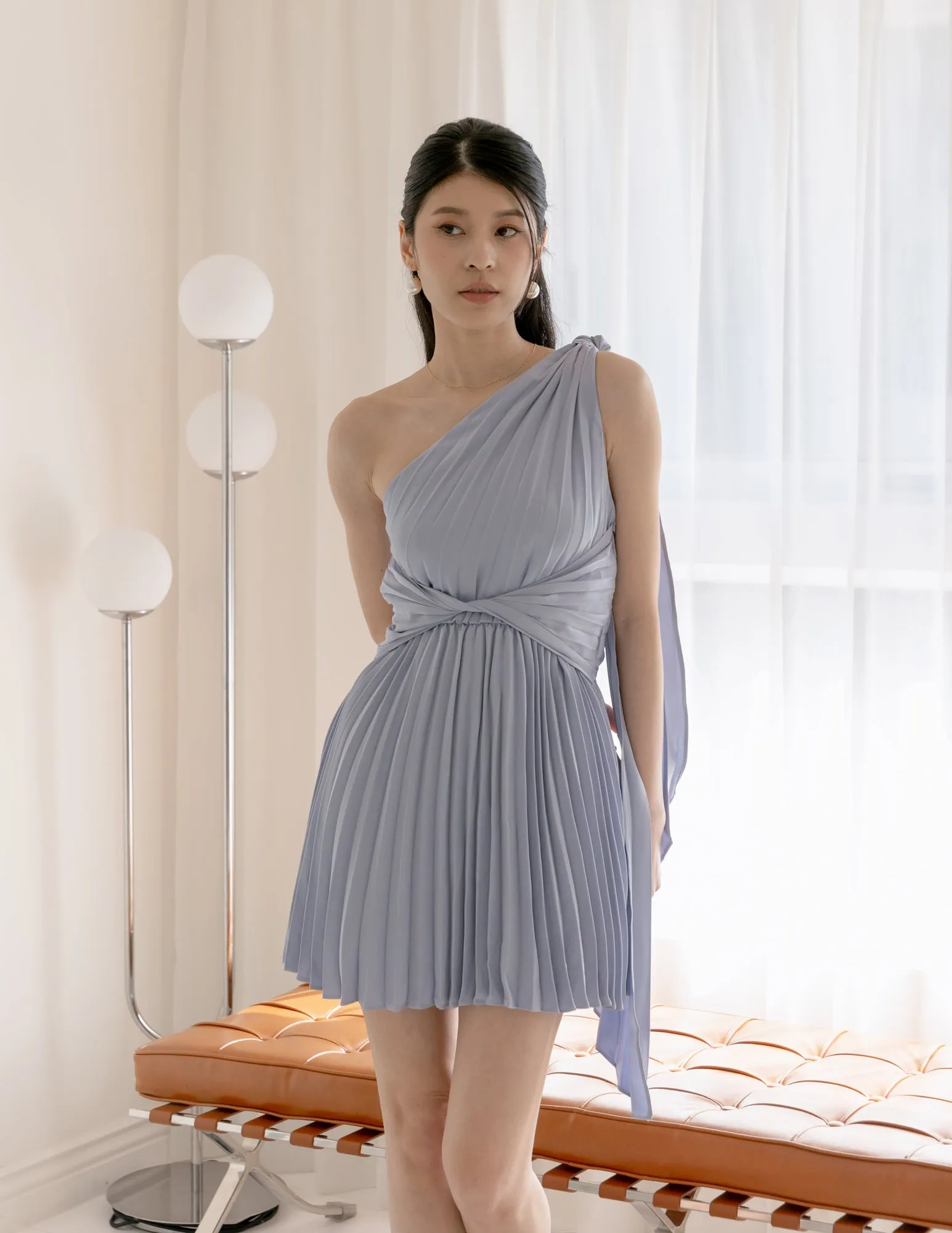 Cheyenne Toga Pleated Dress in Blue