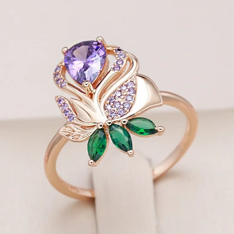 Crystal Flower Purple Zircon Ring