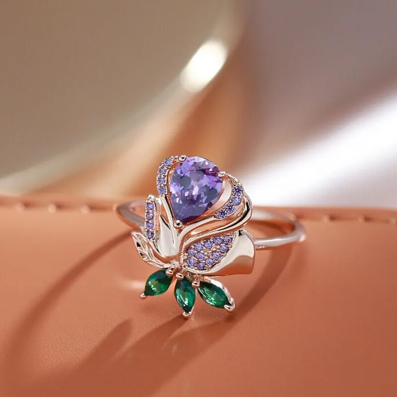 Crystal Flower Purple Zircon Ring