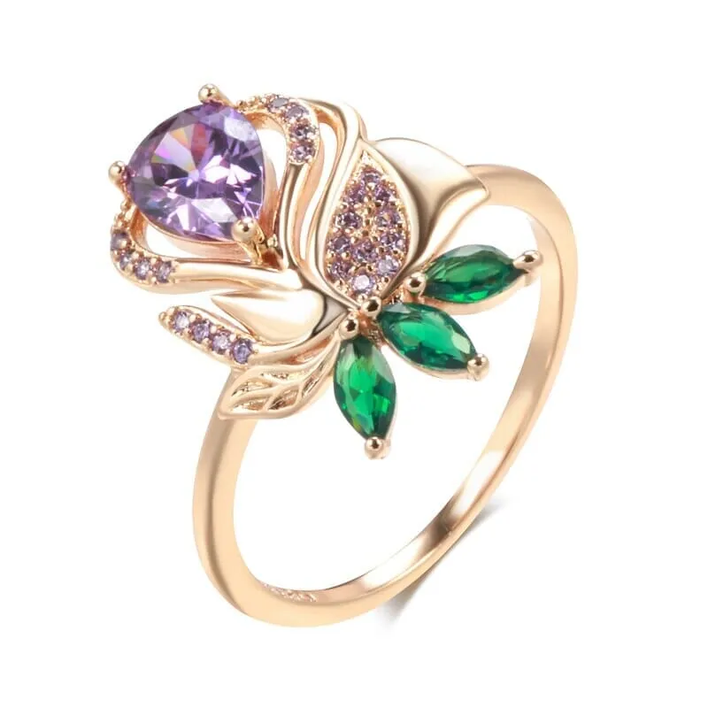 Crystal Flower Purple Zircon Ring