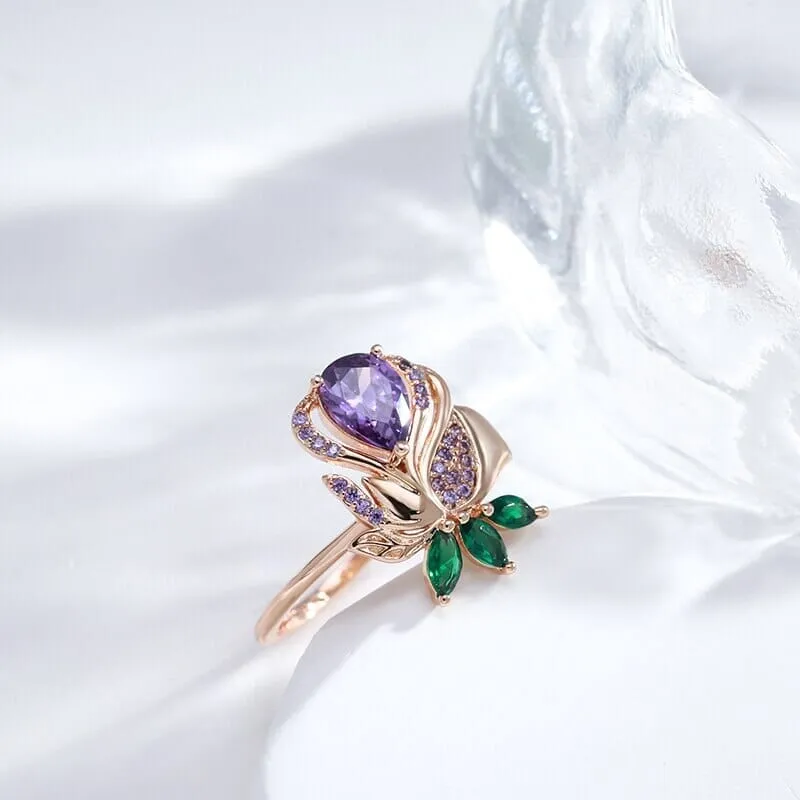 Crystal Flower Purple Zircon Ring