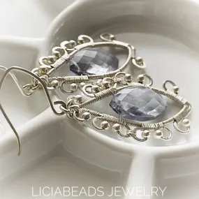 Filigree marquis lavender mystic quartz, sterling silver