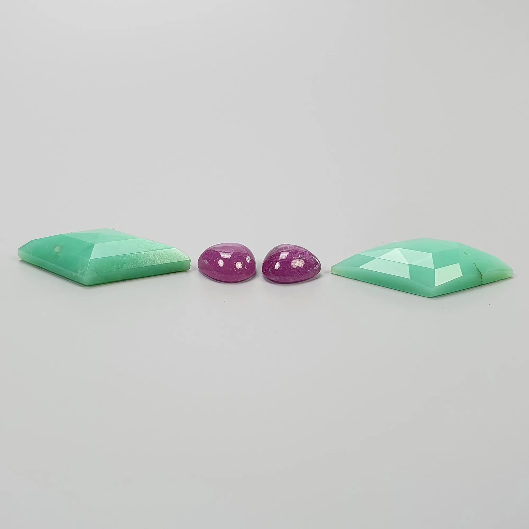 Green CHRYSOPRASE & Raspberry SAPPHIRE Gemstones Step Cut Cabochon : 12.25cts Natural Untreated Marquise And Heart Shape 7mm - 20*12mm 4pcs