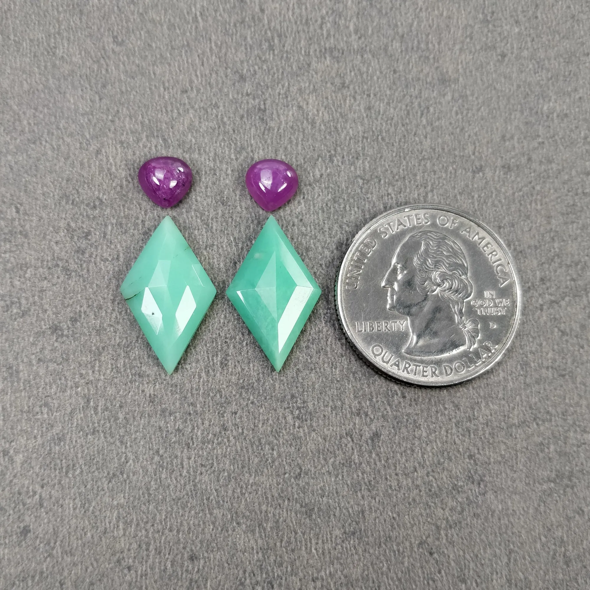 Green CHRYSOPRASE & Raspberry SAPPHIRE Gemstones Step Cut Cabochon : 12.25cts Natural Untreated Marquise And Heart Shape 7mm - 20*12mm 4pcs