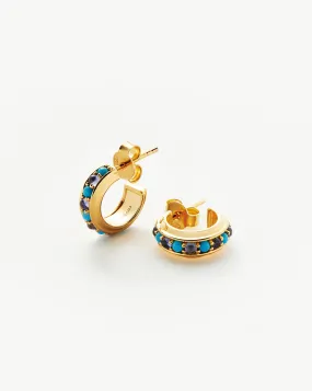 Hot Rox Gemstone Mini Hoop Earrings | 18ct Gold Plated Vermeil/Turquoise & Iolite