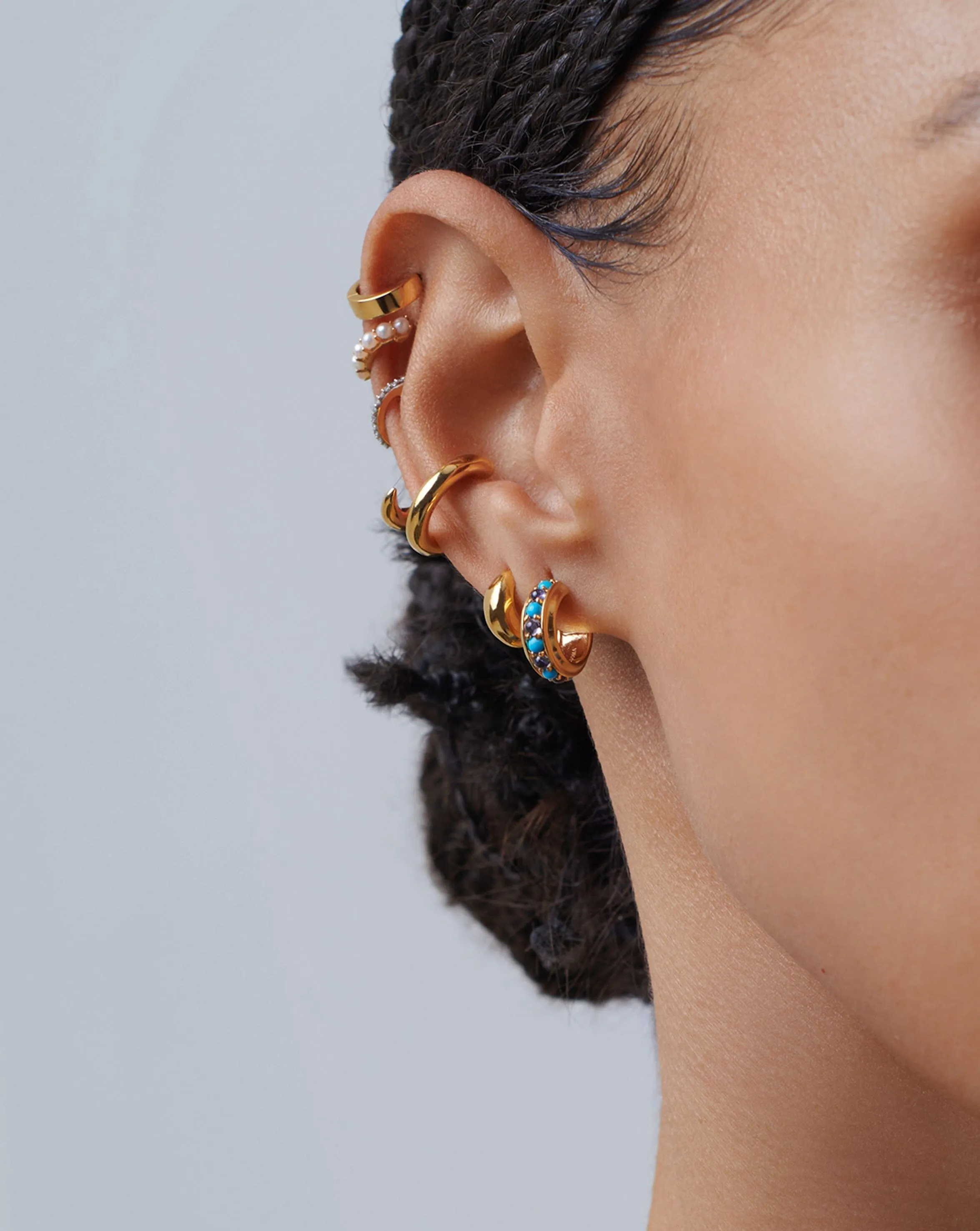 Hot Rox Gemstone Mini Hoop Earrings | 18ct Gold Plated Vermeil/Turquoise & Iolite