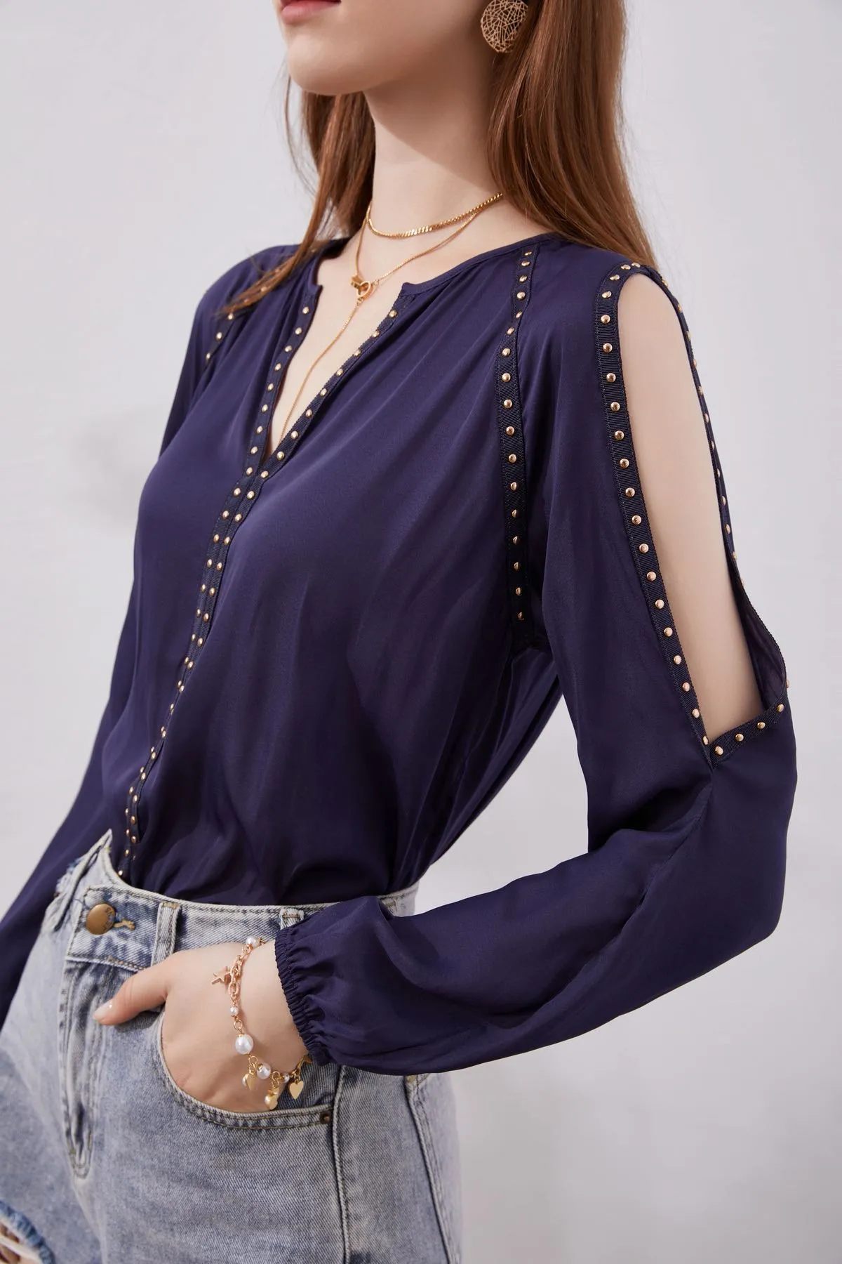 Kourtney Stud Top - Navy