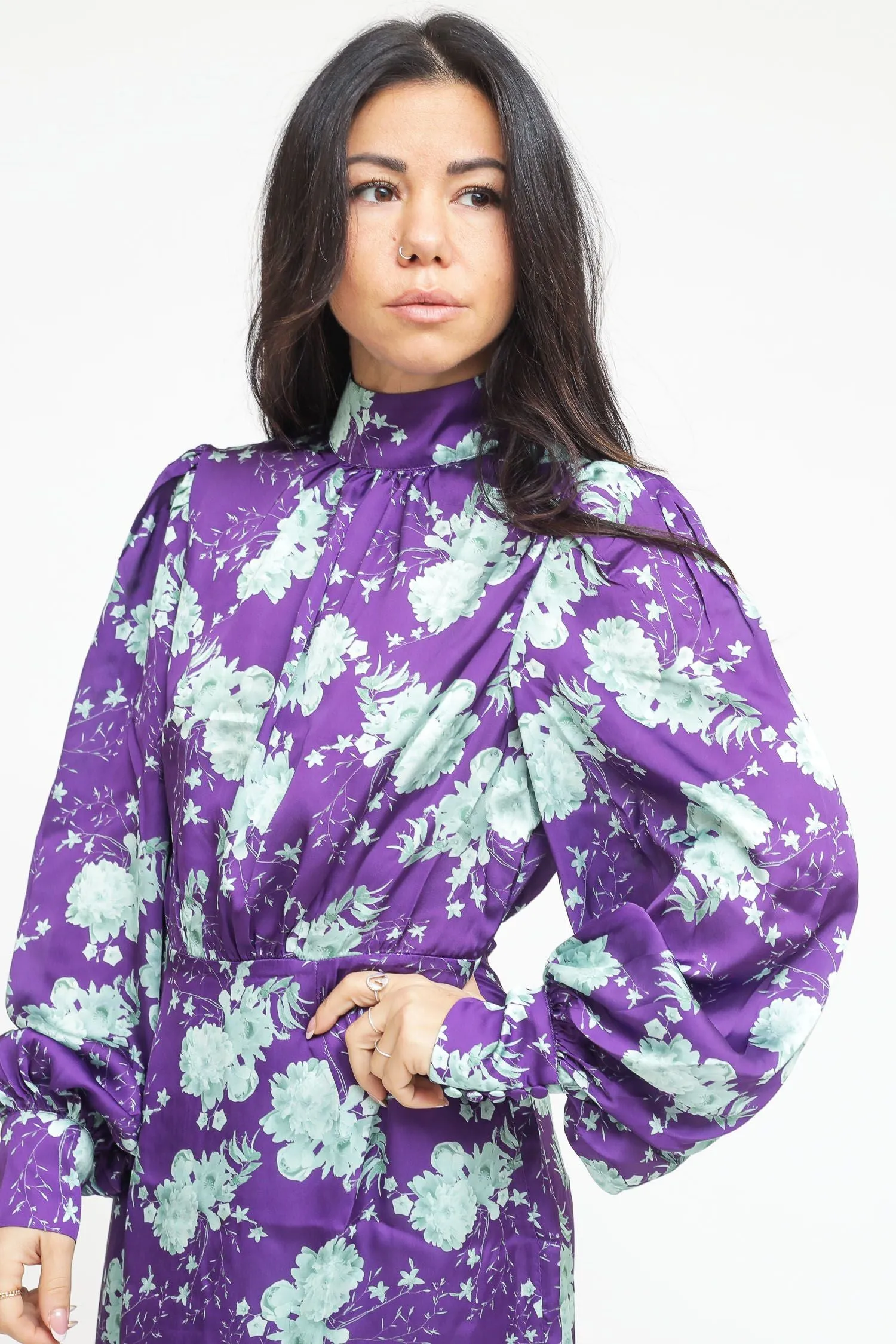 Ladies Dress - Purple Green Floral