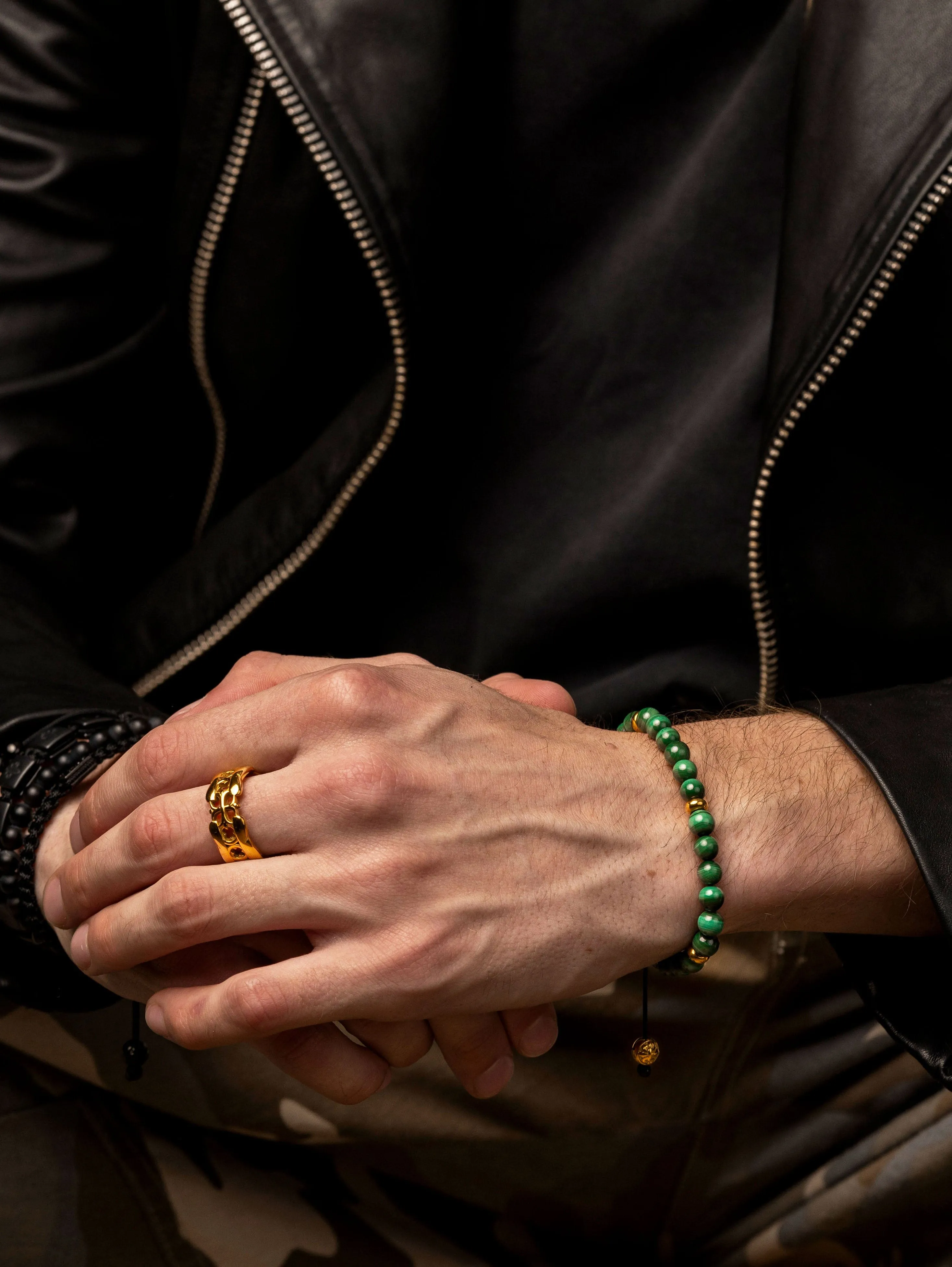 Men's Beaded Bracelet with Malachite and Gold