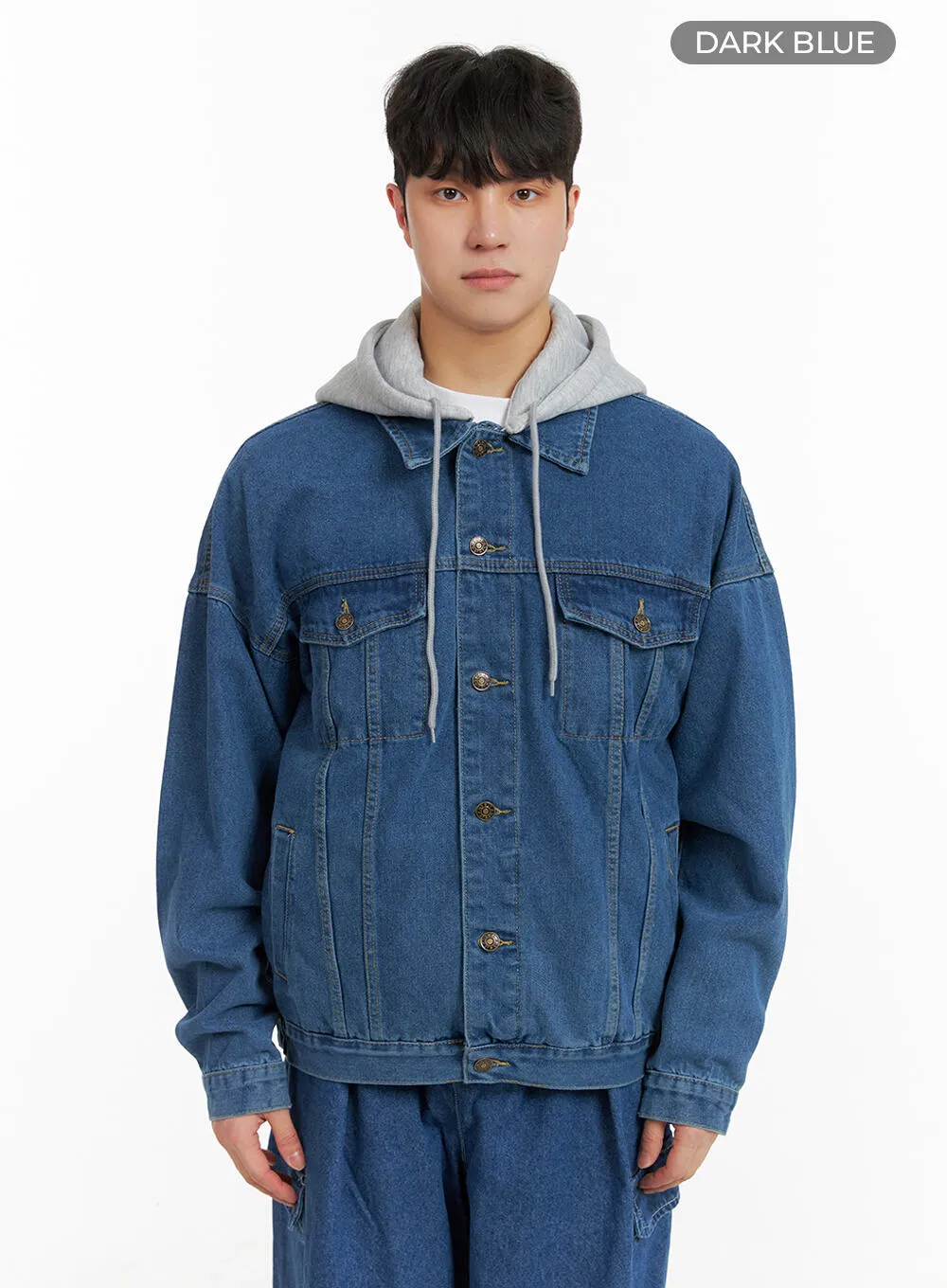 Men's Button Denim Jacket with Hoodie IA402