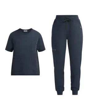 Midnight Navy Crewneck Top and Scrub Jogger Set