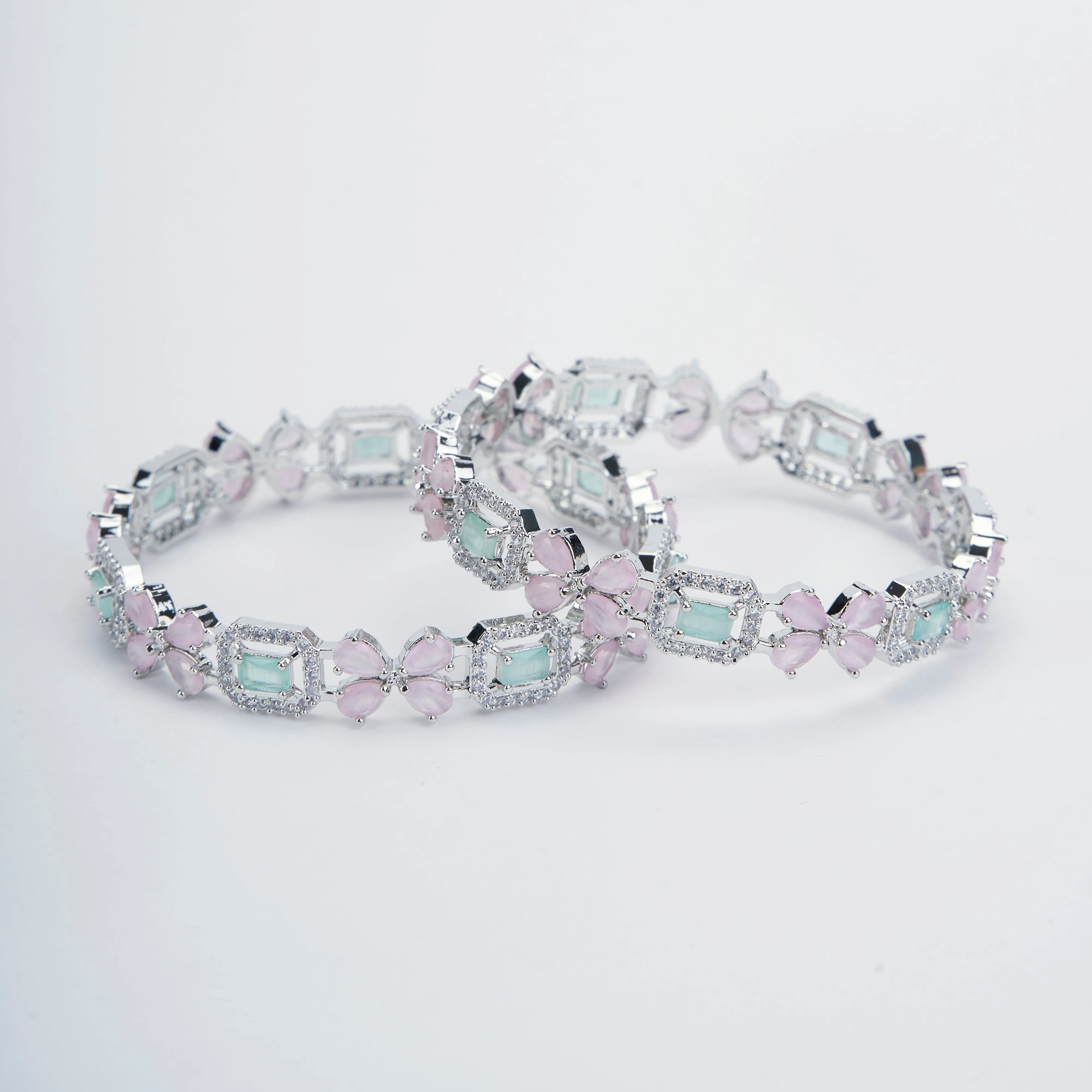 Minty Fresh Rhodium Bangles Set (Pack of 2)