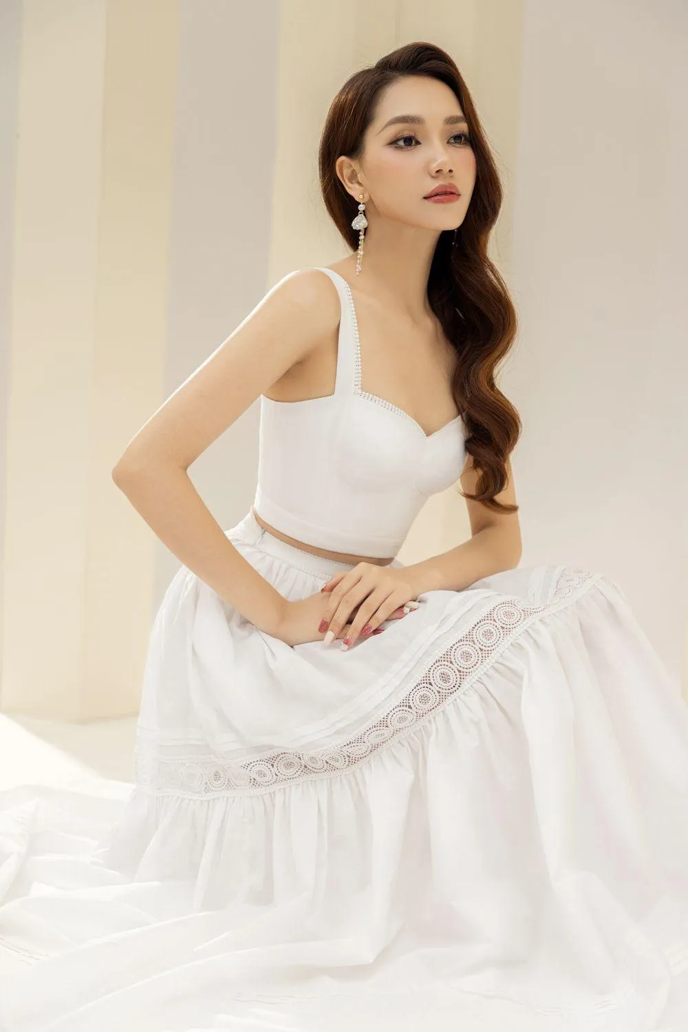 Miranda Gathered High Waist Cotton Ankle Length Skirt