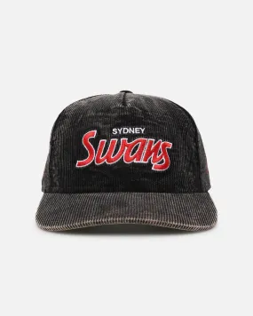 New Era Sydney Swans 'Washed Corduroy' Pre-Curved Golfer Snapback Black/Kelly Green