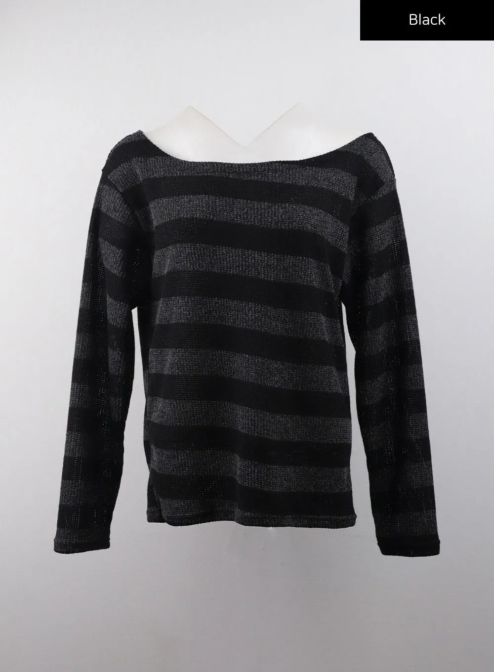 Off-Shoulder Stripe Long Sleeve Top CJ405