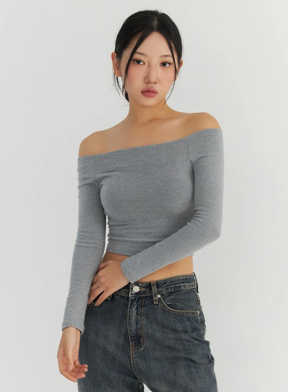 Off the Shoulder Fuzzy Crop Top CO310