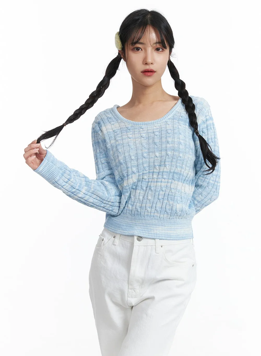 Ombre Cable Knit Round Neck Sweater OJ425